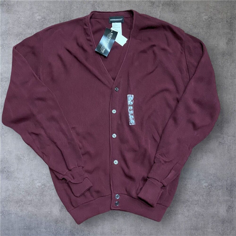 Expressions Vintage 90s Burgundy Acrylic Cardigan Sweater Men's Size Large NWT